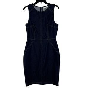 Trina Turk Size 8 Dark Denim Sleeveless Sheath Dress Modern Stitching NEW